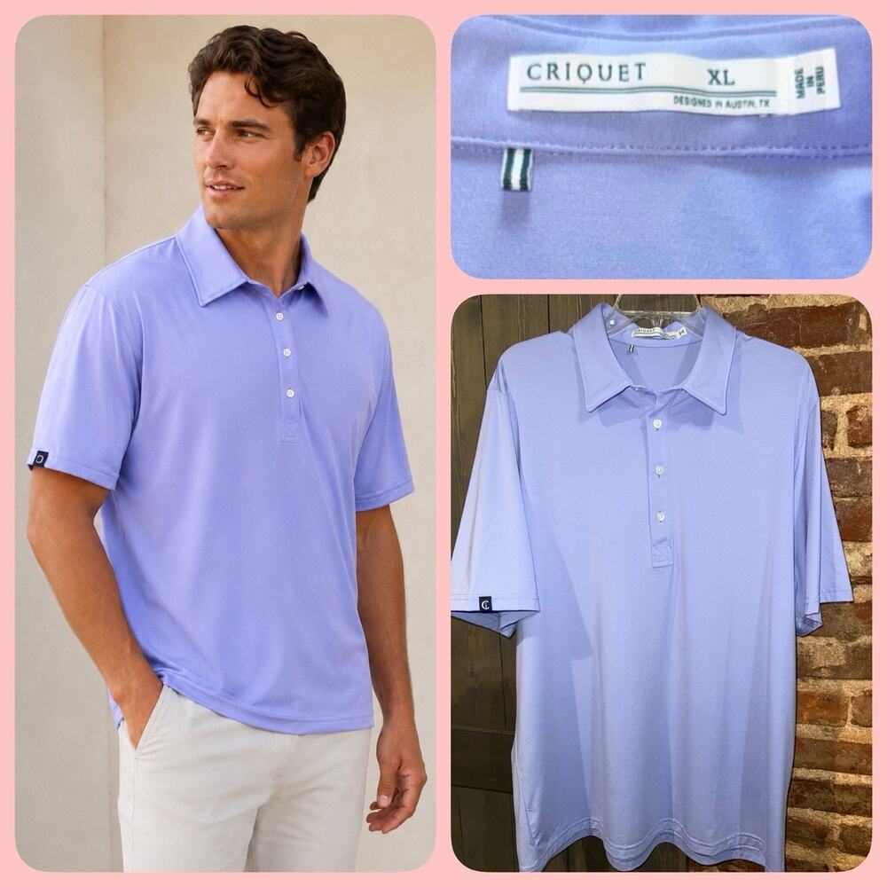 Criquet Mens Sport Range Performance Golf Polo Shirt Sz XL Periwinkle 4 Button
